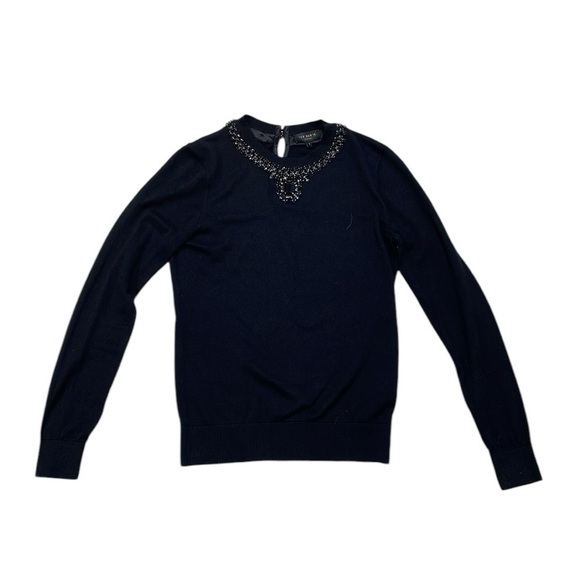 TED BAKER Sweater Halie Black Cashmere Silk Beaded Neckline Size XS - Picture 5 of 13